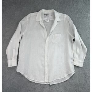 Frank & Eileen Shirt Womens Large White Eileen Linen Polka Dot Button Up Top